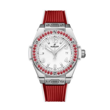 Montre Hublot Big Bang One Click Joyful Steel Red automatique cadran blanc bracelet caoutchouc 33 mm