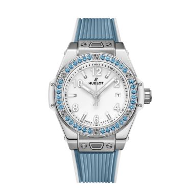 Hublot Big Bang One Click Joyful Steel Skye Blue automatic white dial rubber strap 33 mm