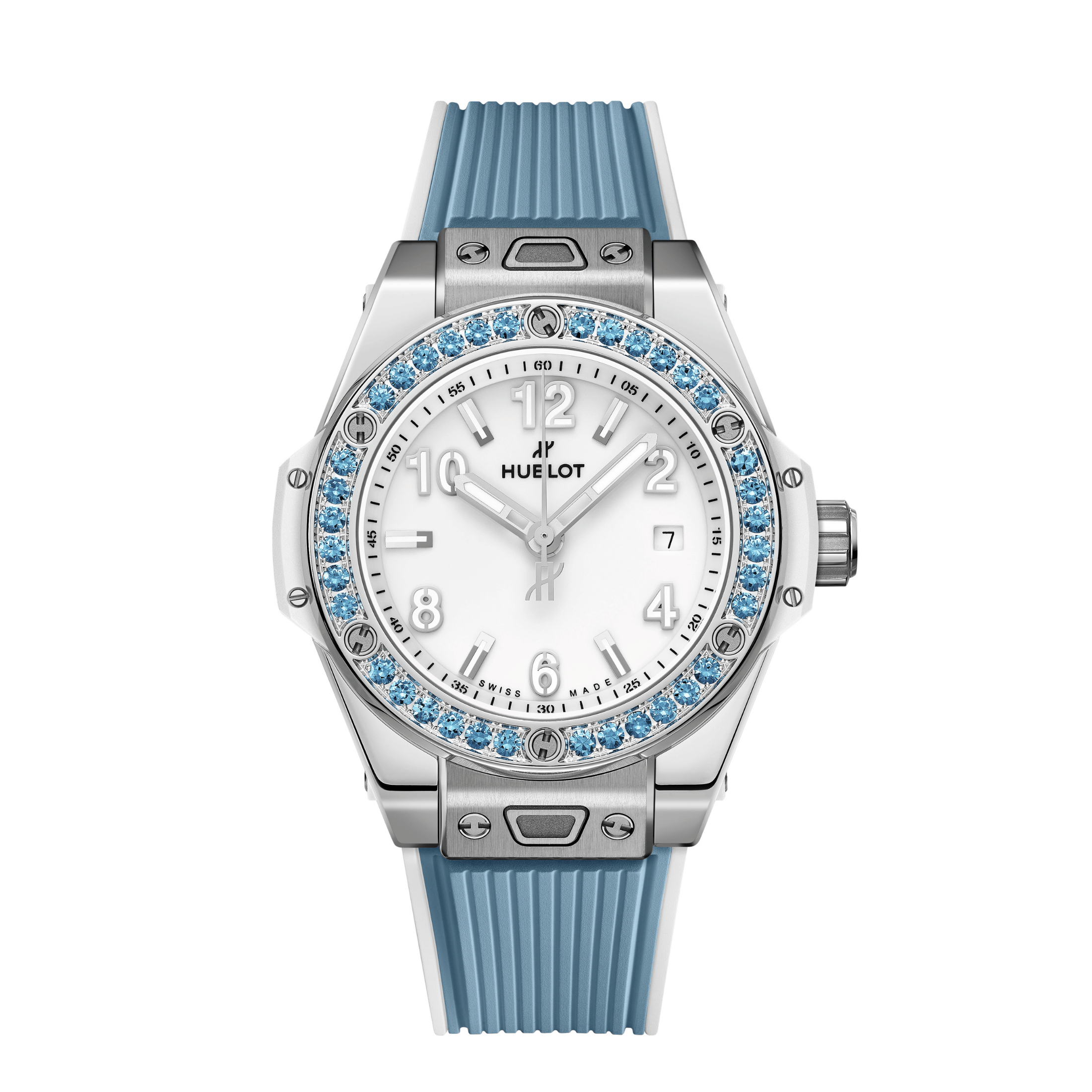 Hublot Big Bang One Click Joyful Steel Skye Blue automatic white dial rubber strap 33 mm