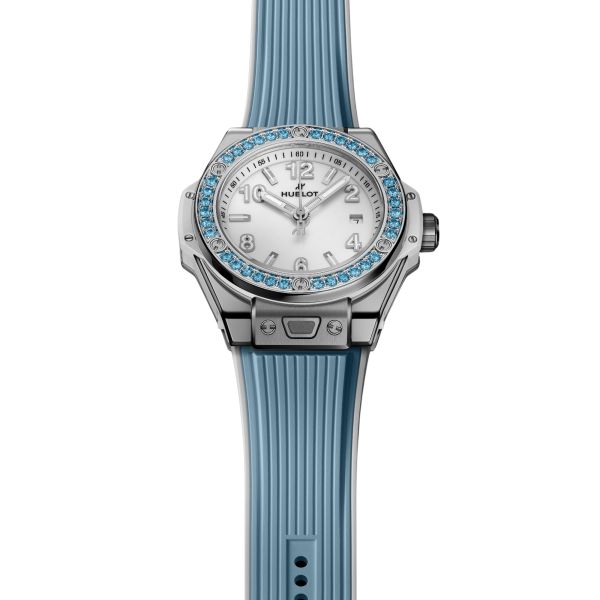 Montre Hublot Big Bang One Click Joyful Steel Sky Blue automatique cadran blanc bracelet caoutchouc 33 mm