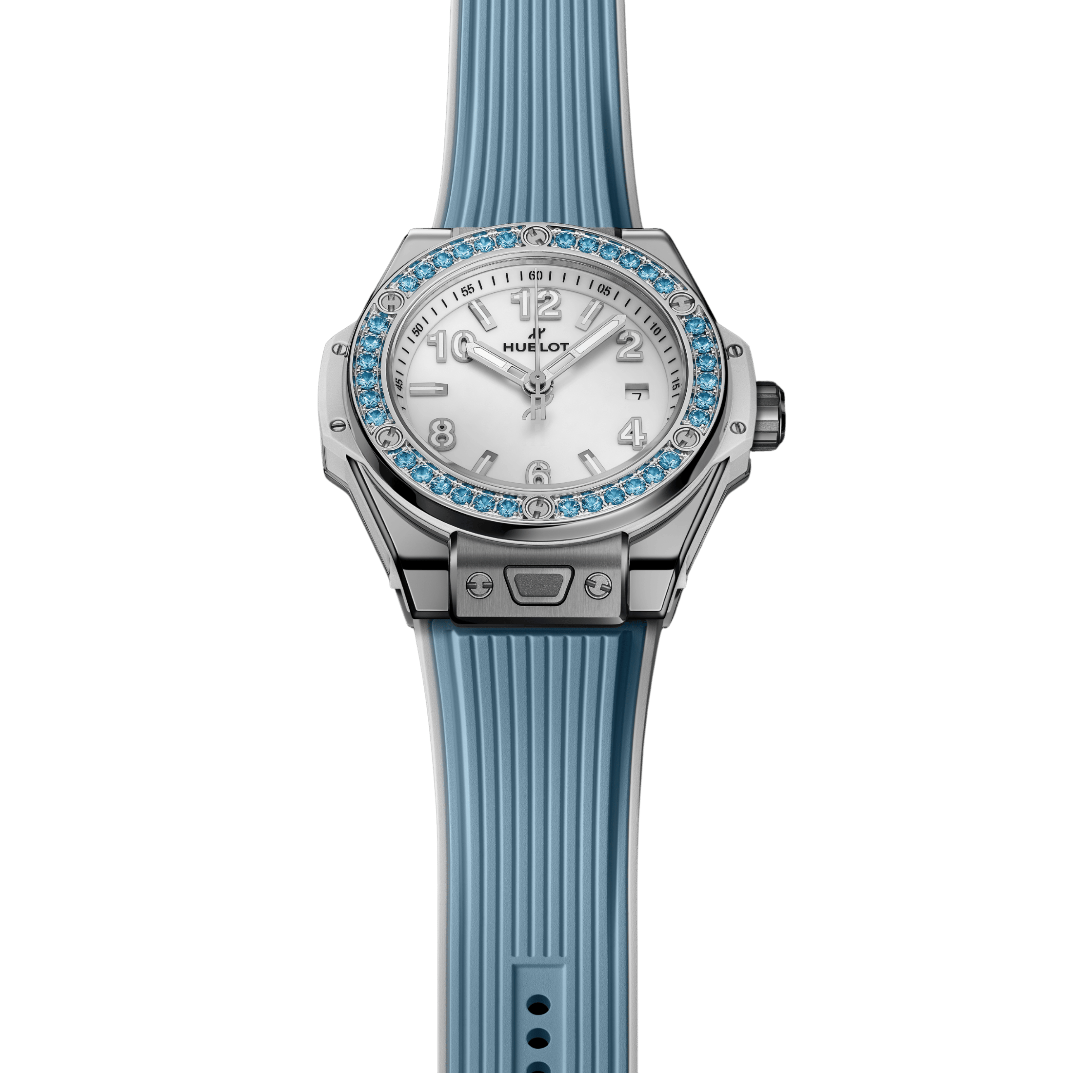 Hublot Big Bang One Click Joyful Steel Skye Blue automatic white dial rubber strap 33 mm