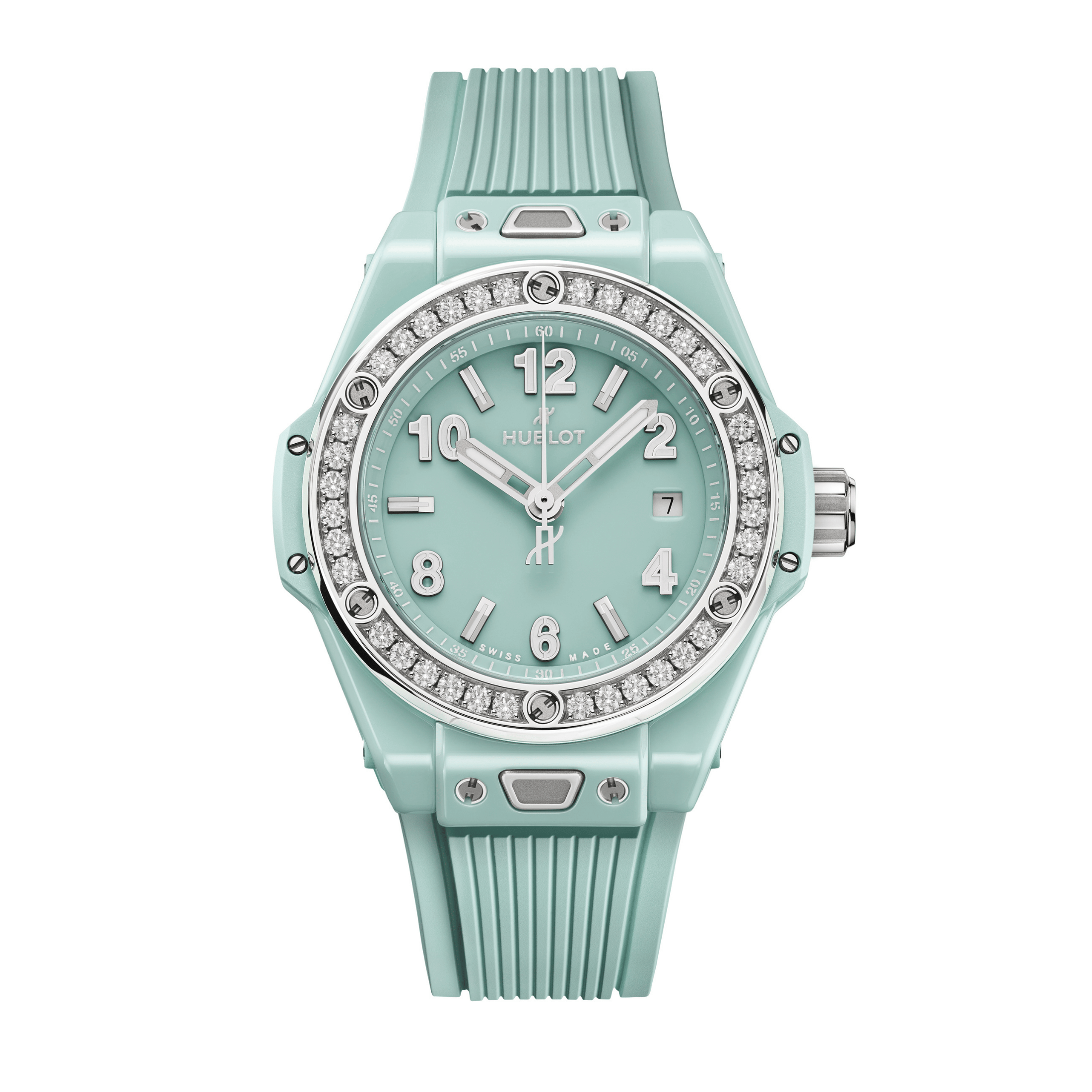 Hublot Big Bang One Click Mint Green Ceramic Diamonds automatic green dial rubber strap 33 mm