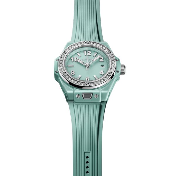 Hublot Big Bang One Click Mint Green Ceramic Diamonds automatic green dial rubber strap 33 mm