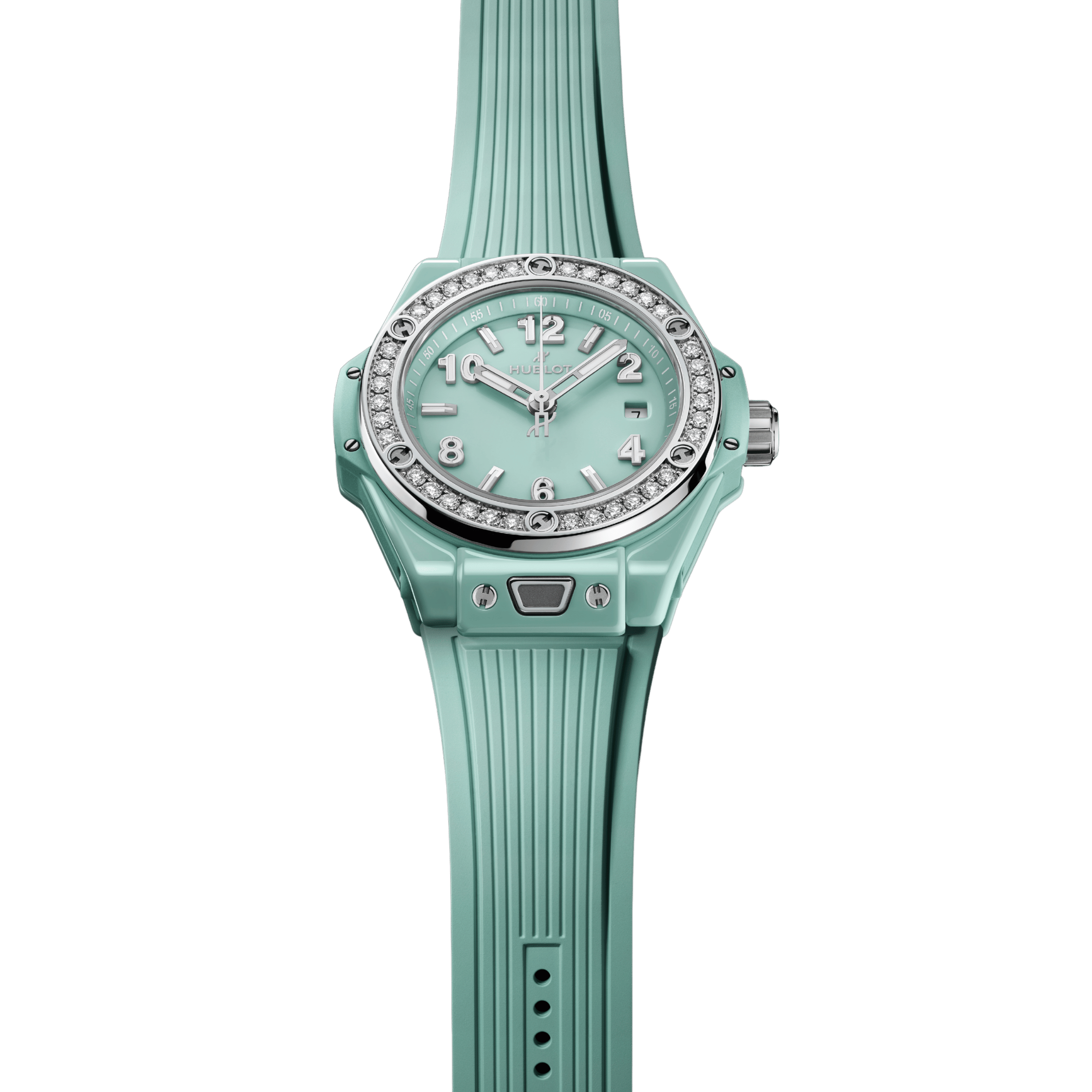 Hublot Big Bang One Click Mint Green Ceramic Diamonds automatic green dial rubber strap 33 mm
