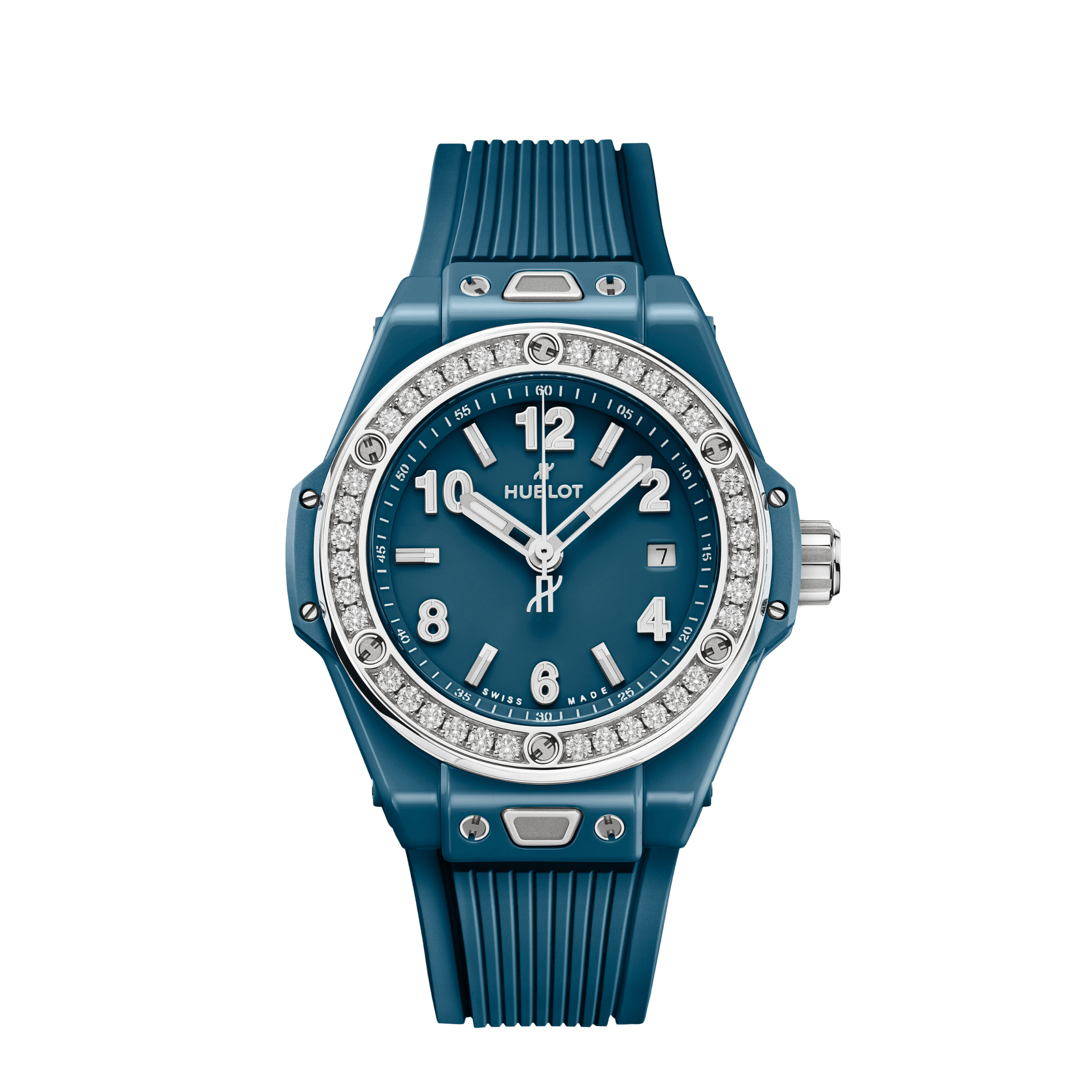 Hublot Big Bang One Click Petrol Blue Ceramic Diamonds automatic blue dial rubber strap 33 mm