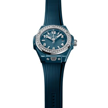 Montre Hublot Big Bang One Click Petrol Blue Ceramic Diamonds automatique cadran bleu bracelet caoutchouc 33 mm