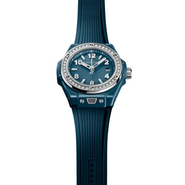 Hublot Big Bang One Click Petrol Blue Ceramic Diamonds automatic blue dial rubber strap 33 mm