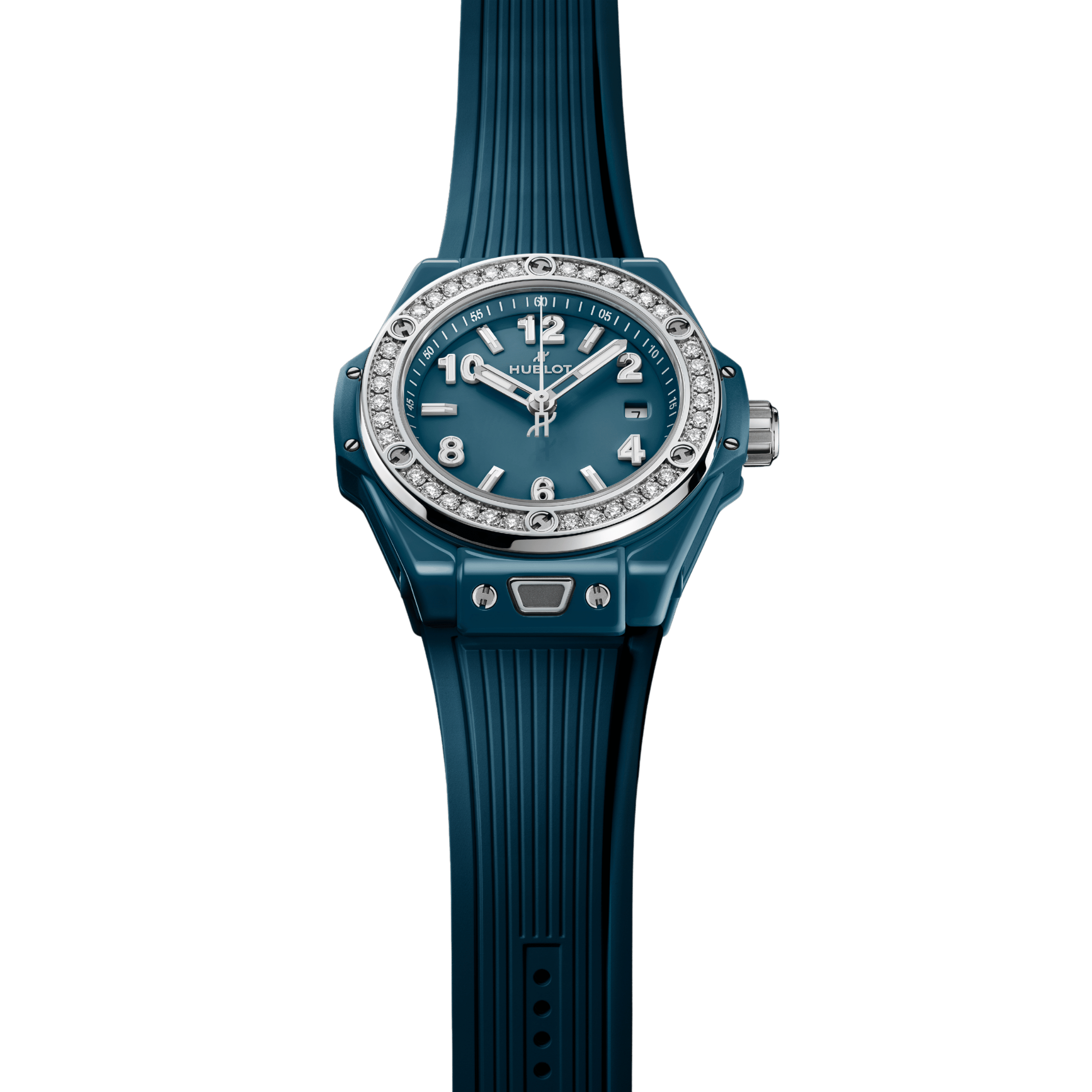 Hublot Big Bang One Click Petrol Blue Ceramic Diamonds automatic blue dial rubber strap 33 mm