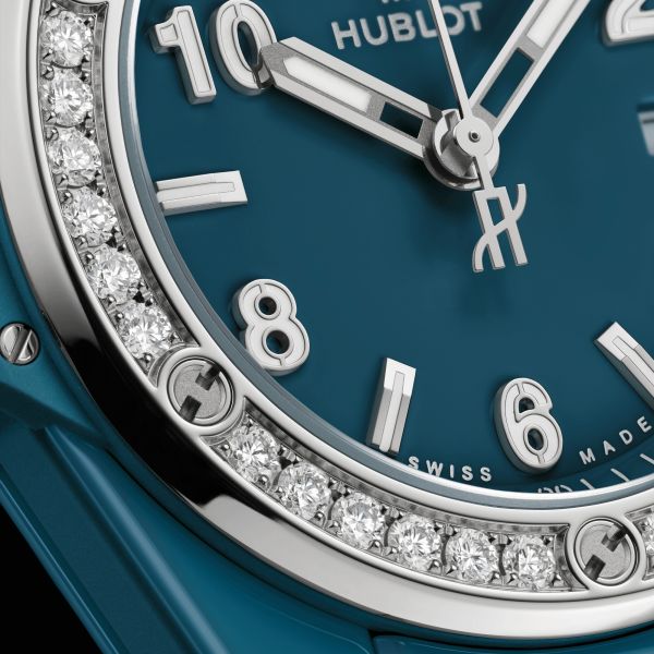 Hublot Big Bang One Click Petrol Blue Ceramic Diamonds automatic blue dial rubber strap 33 mm