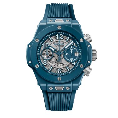 Hublot Big Bang UNICO Petrol Blue Ceramic automatic skeleton dial rubber strap 42 mm