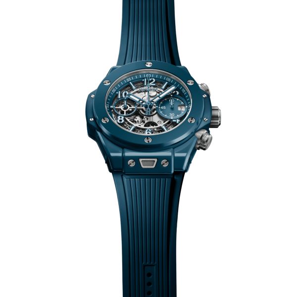 Hublot Big Bang UNICO Petrol Blue Ceramic automatic skeleton dial rubber strap 42 mm