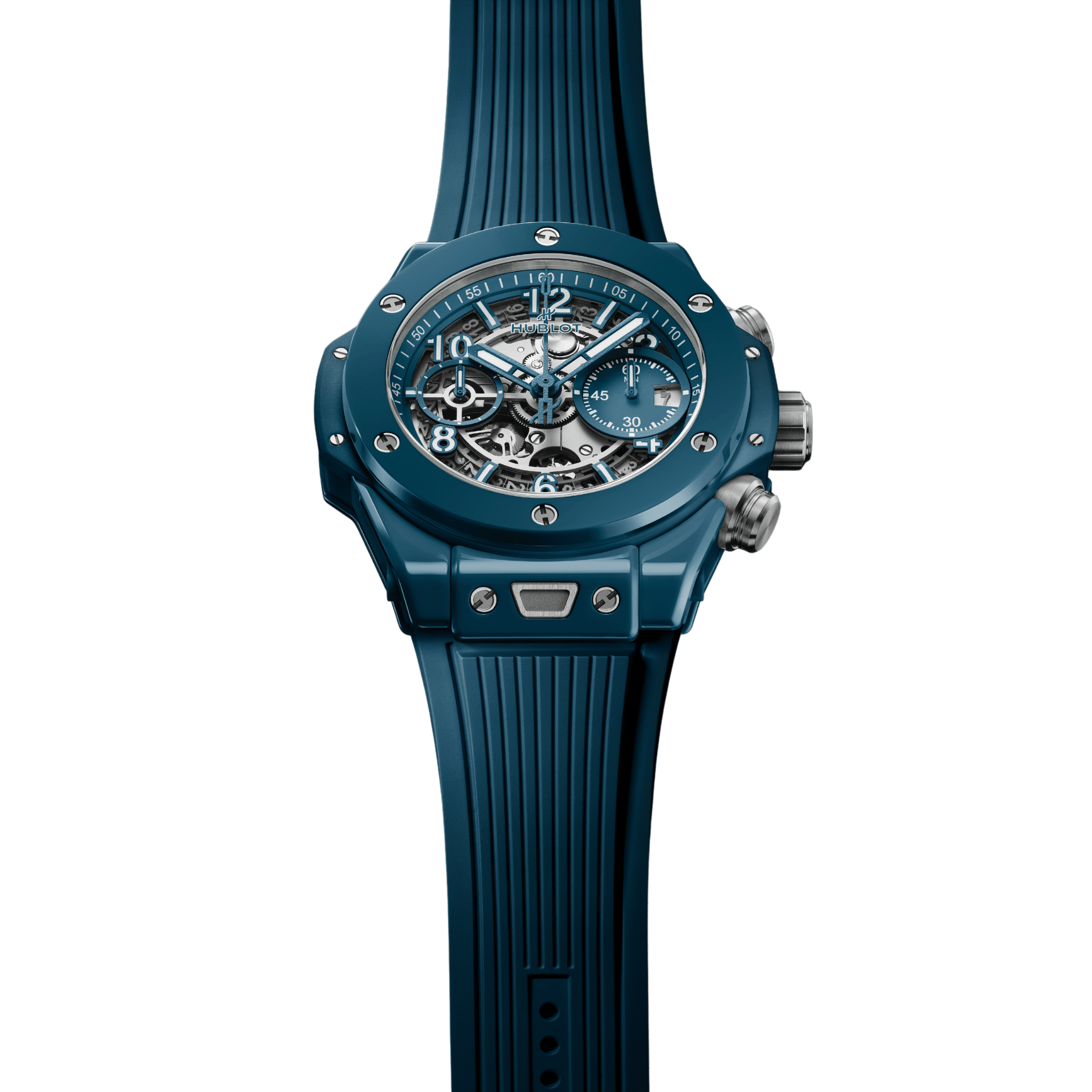 Hublot Big Bang UNICO Petrol Blue Ceramic automatic skeleton dial rubber strap 42 mm