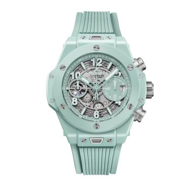 Montre Hublot Big Bang UNICO Mint Green Ceramic automatique cadran squelette bracelet caoutchouc 42 mm