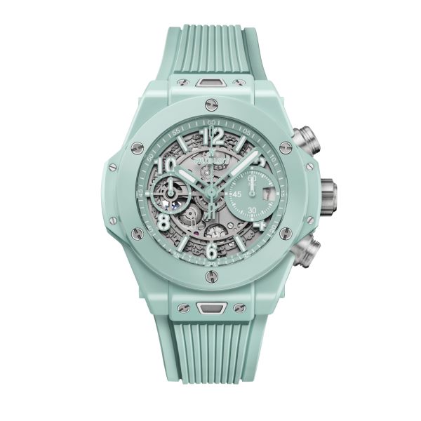 Hublot Big Bang UNICO Mint Green Ceramic automatic skeleton dial rubber strap 42 mm