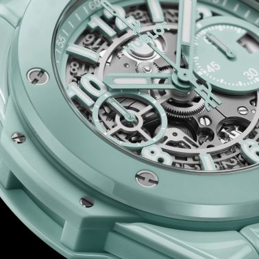 Montre Hublot Big Bang UNICO Mint Green Ceramic automatique cadran squelette bracelet caoutchouc 42 mm