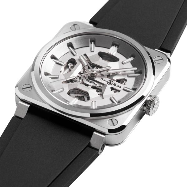 Montre Bell & Ross BR 03 Skeleton Grey Steel automatique bracelet caoutchouc 41 mm