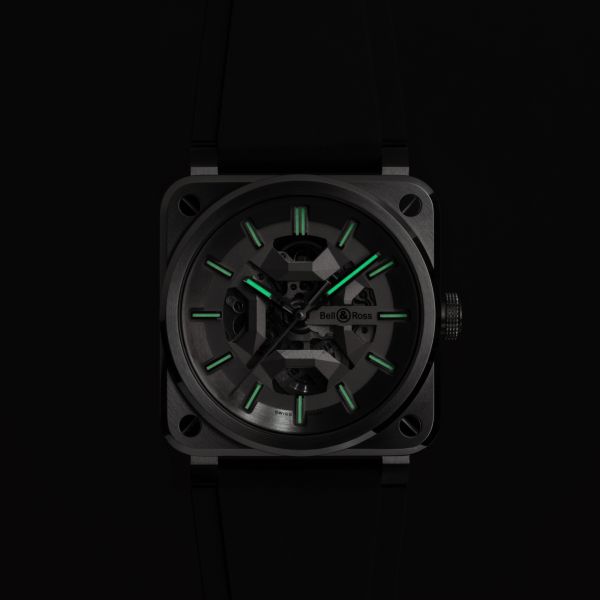 copy ofBell & Ross watch BR 03 Skeleton Black Ceramic automatic 41 mm rubber strap