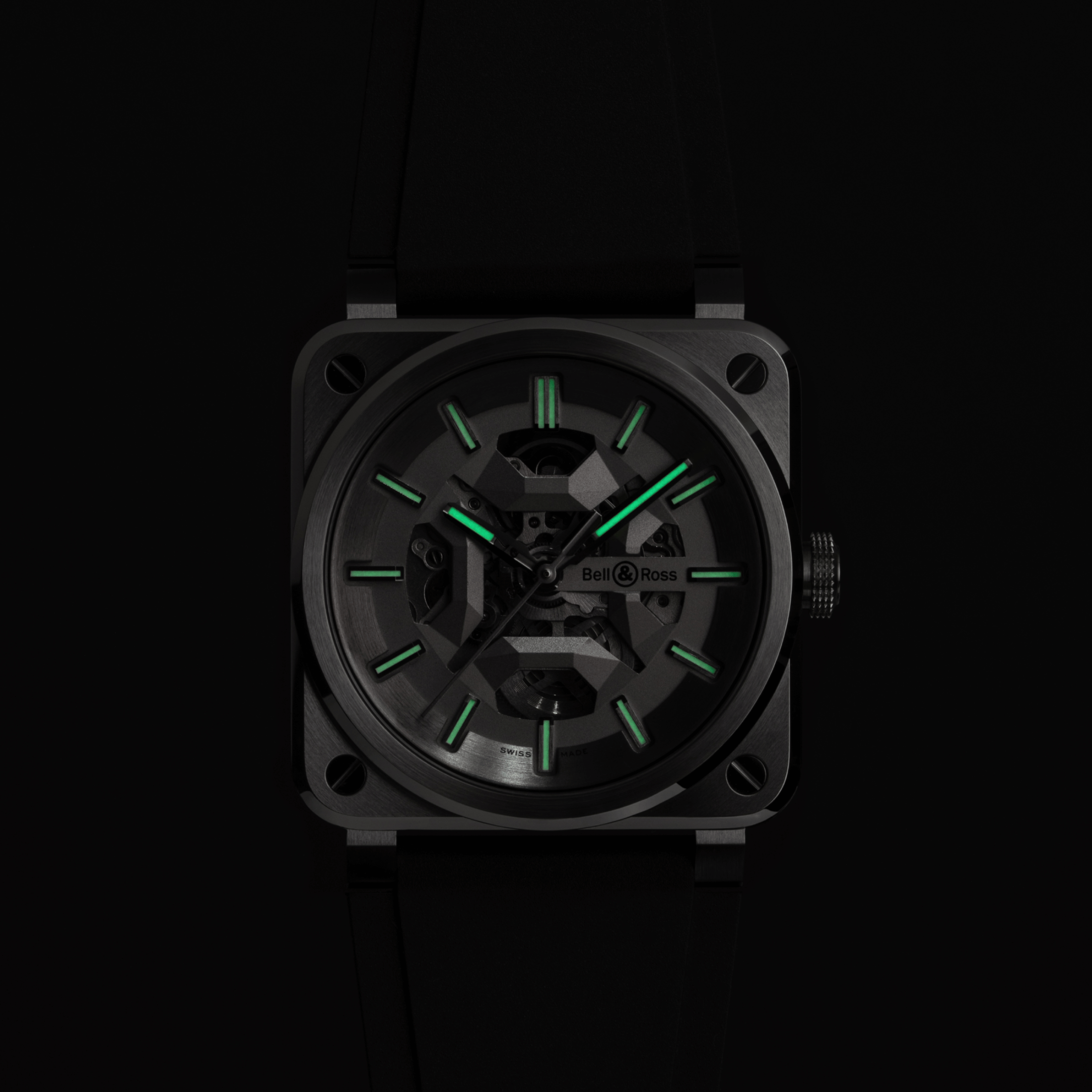 copy ofBell & Ross watch BR 03 Skeleton Black Ceramic automatic 41 mm rubber strap