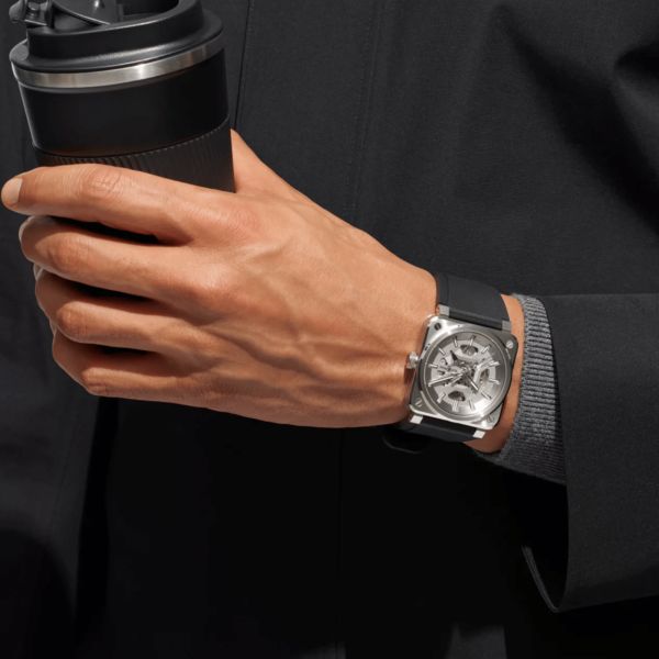 Montre Bell & Ross BR 03 Skeleton Grey Steel automatique bracelet caoutchouc 41 mm