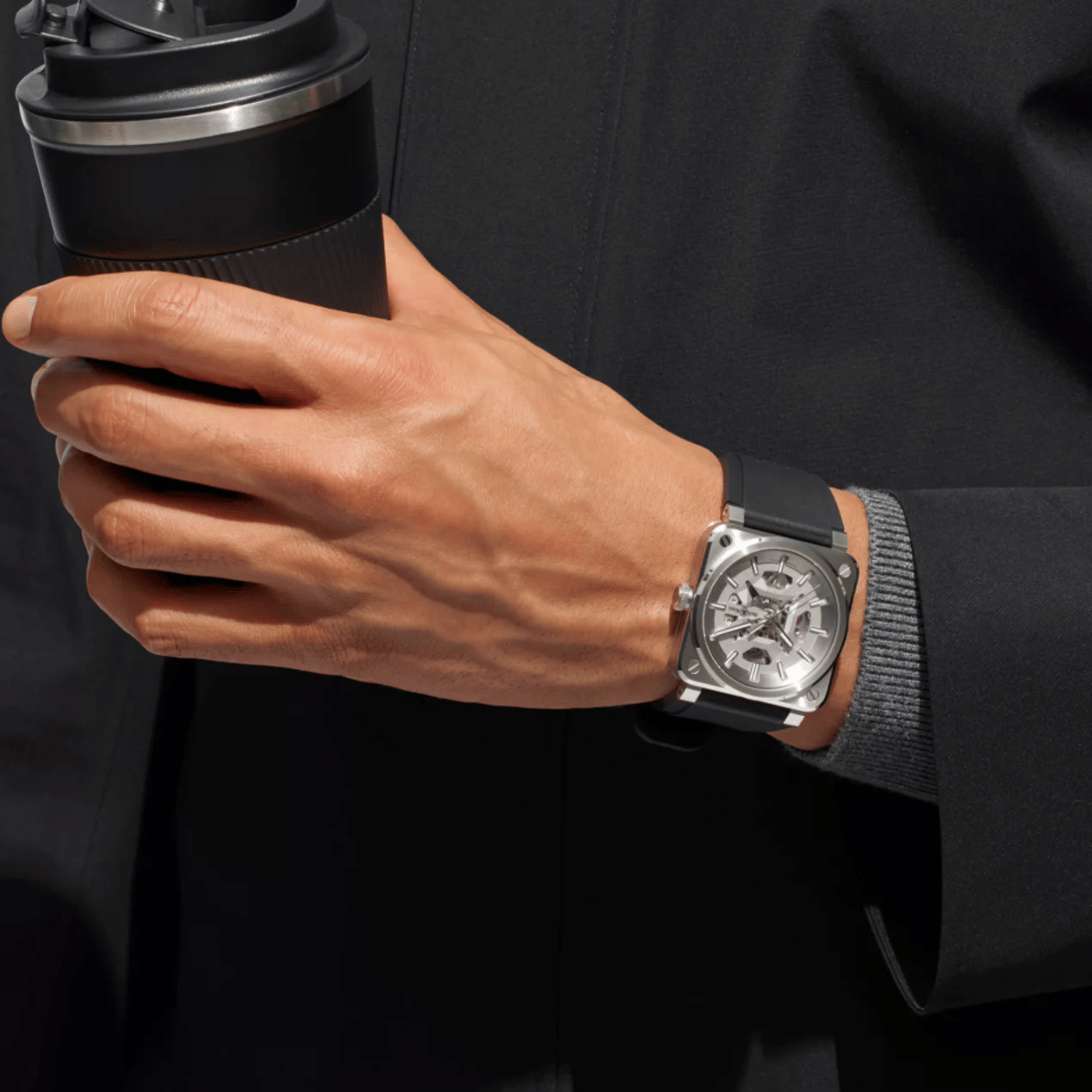 Montre Bell & Ross BR 03 Skeleton Grey Steel automatique bracelet caoutchouc 41 mm