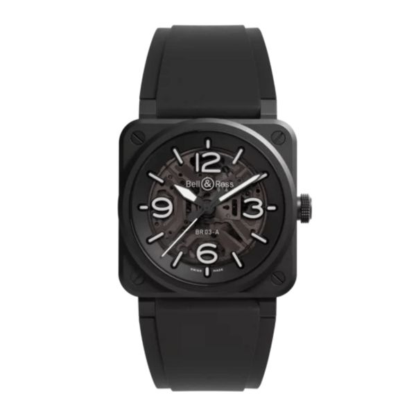 Montre Bell & Ross BR 03 Skeleton Black Ceramic automatique bracelet caoutchouc 41 mm