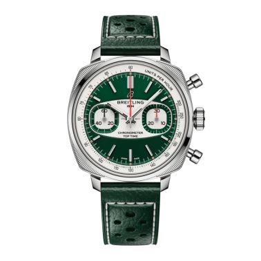 Breitling Top Time B01 Racing automatic watch, green dial, green leather strap, 38 mm