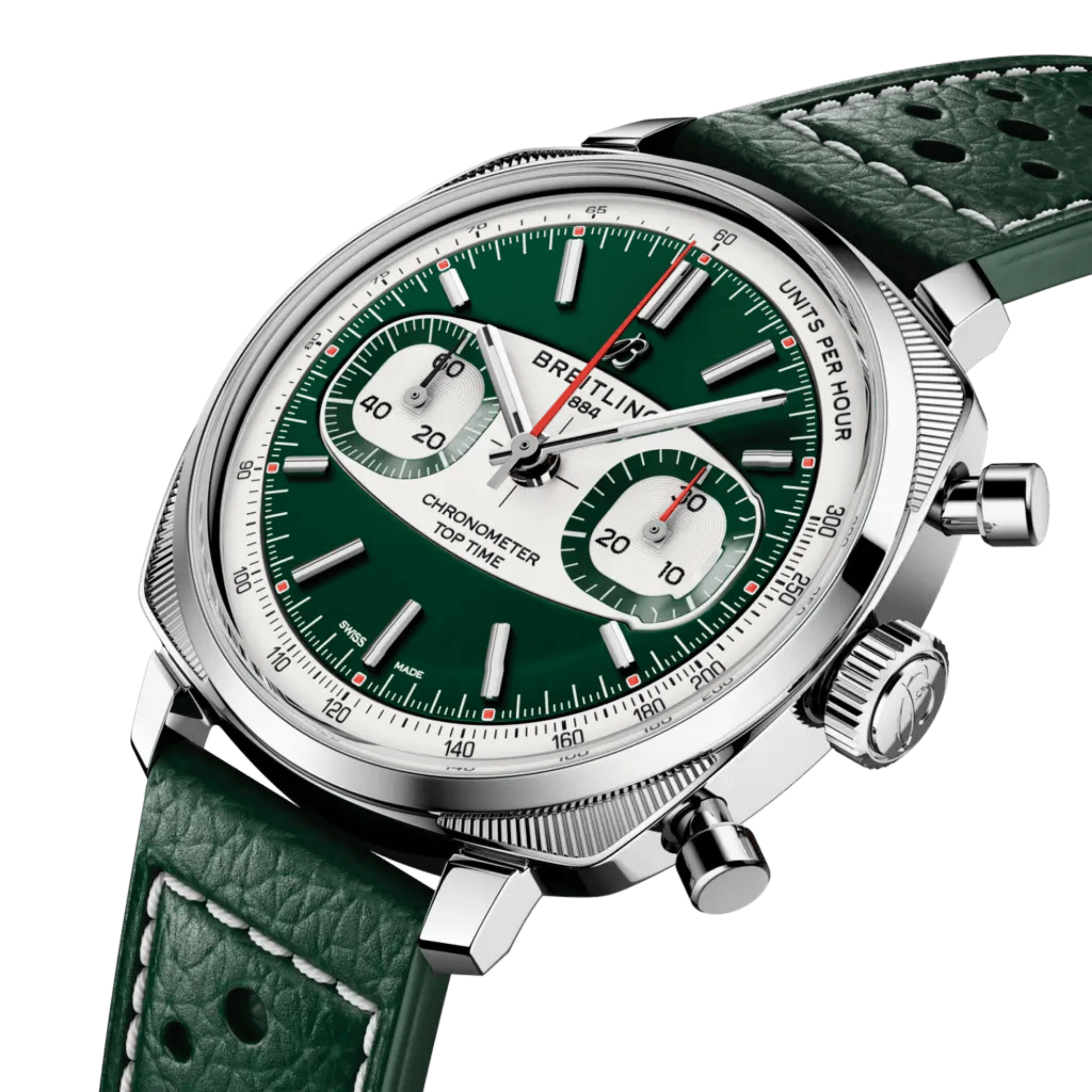 Breitling Top Time B01 Racing automatic watch, green dial, green leather strap, 38 mm