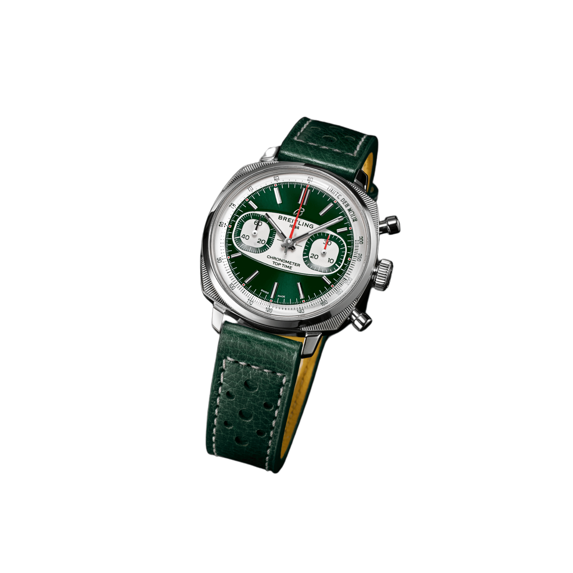 Breitling Top Time B01 Racing automatic watch, green dial, green leather strap, 38 mm