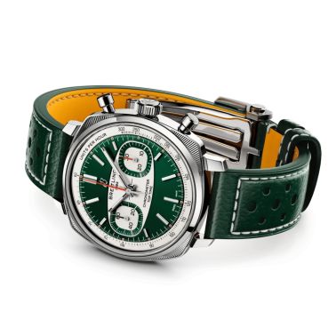 Breitling Top Time B01 Racing automatic watch, green dial, green leather strap, 38 mm