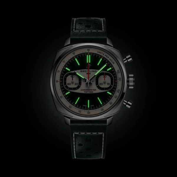 Breitling Top Time B01 Racing automatic watch, green dial, green leather strap, 38 mm