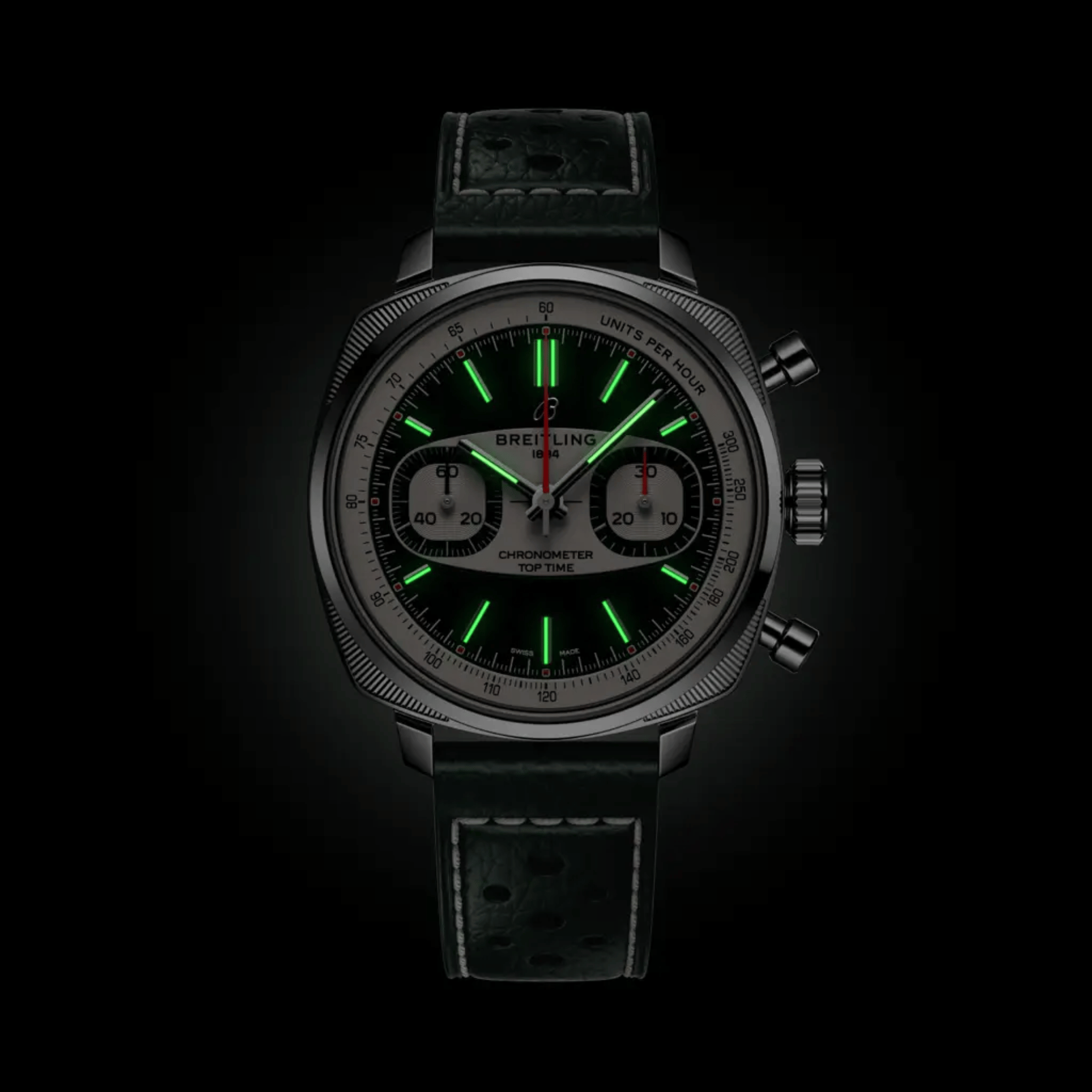 Breitling Top Time B01 Racing automatic watch, green dial, green leather strap, 38 mm