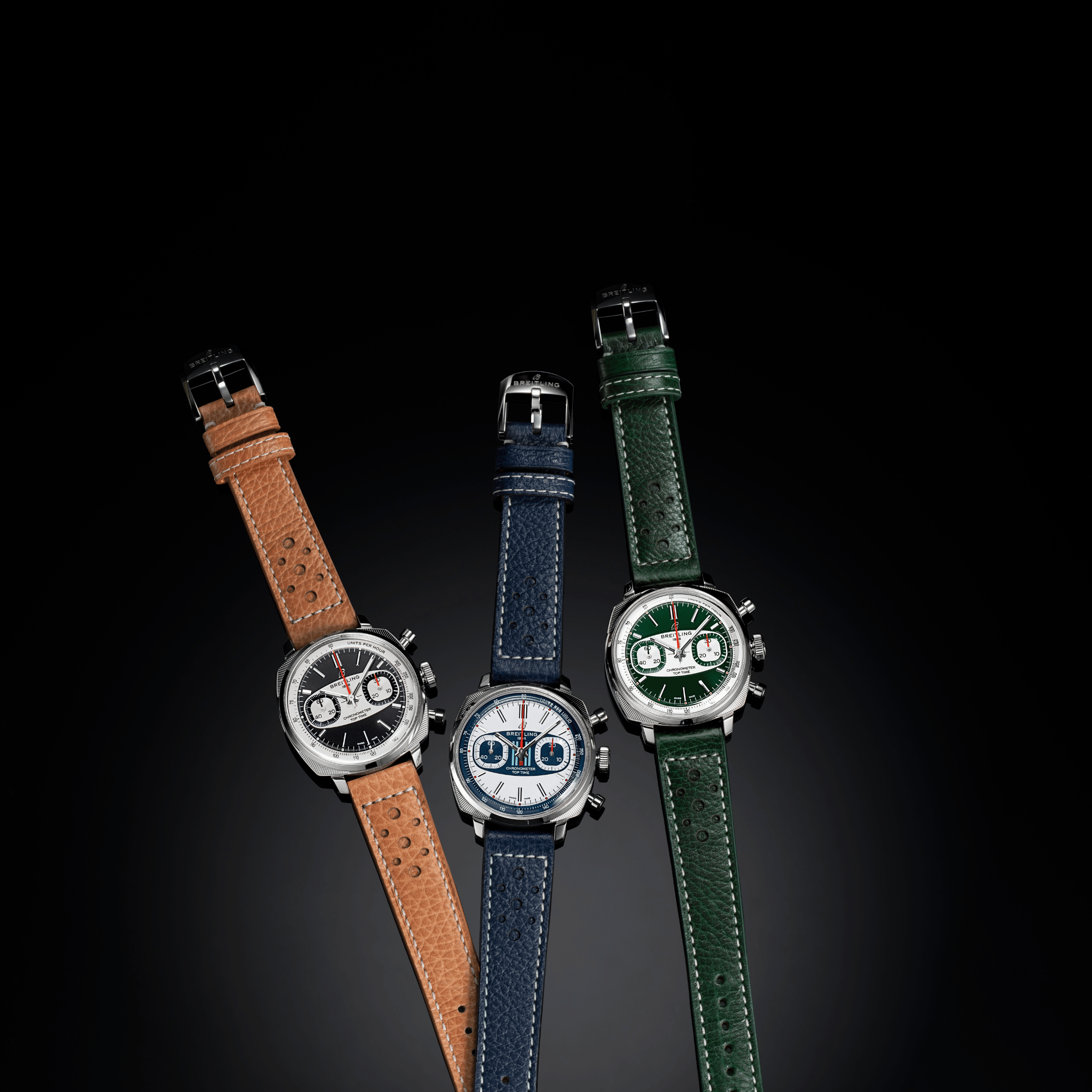 Breitling Top Time B01 Racing automatic watch, green dial, green leather strap, 38 mm