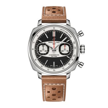 Montre Breitling Top Time B01 Racing automatique cadran noir bracelet cuir marron 38 mm - Ed limitée