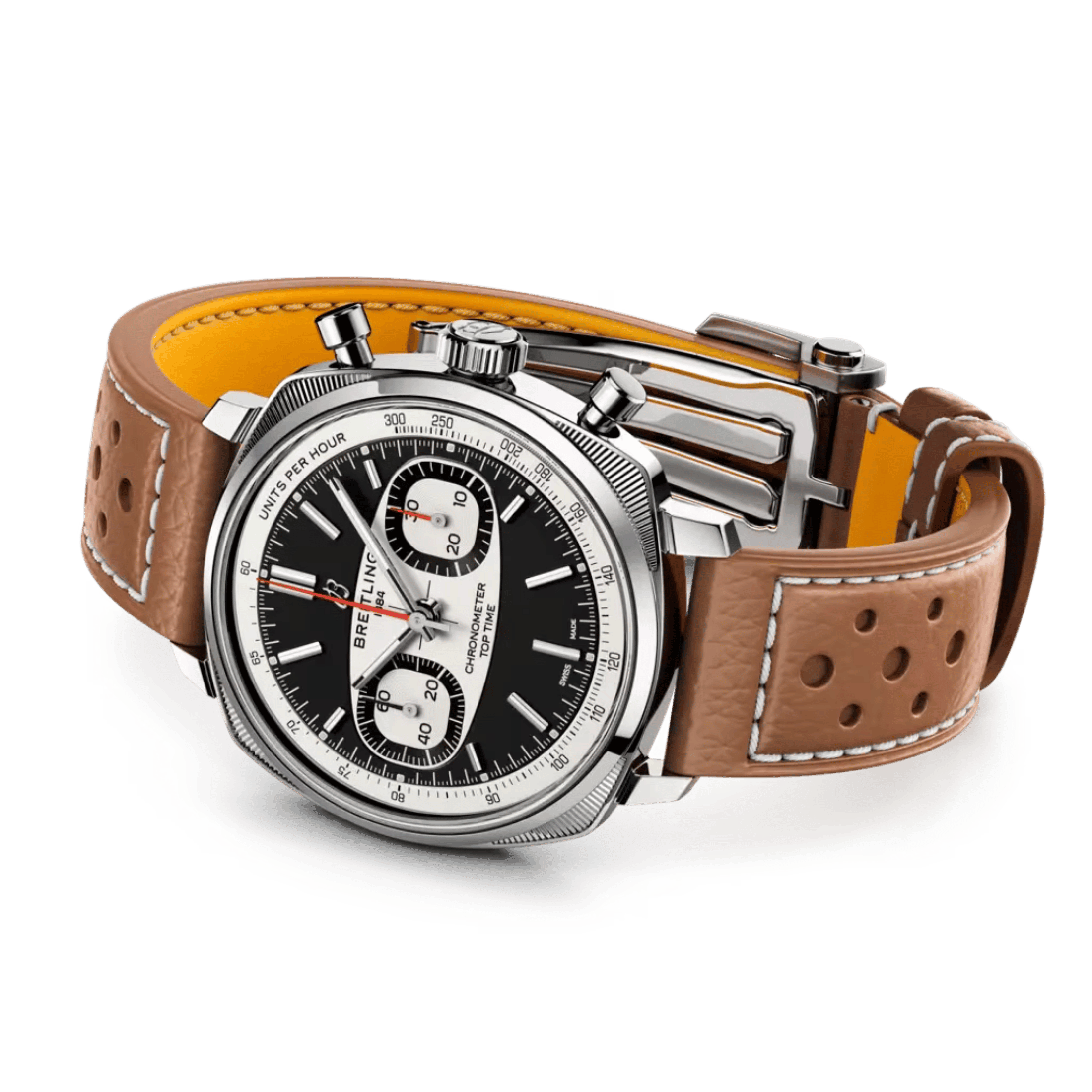 Montre Breitling Top Time B01 Racing automatique cadran noir bracelet cuir marron 38 mm - Ed limitée