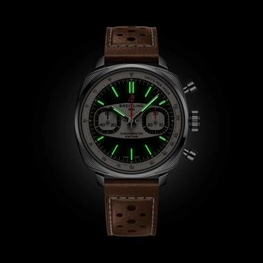 Montre Breitling Top Time B01 Racing automatique cadran noir bracelet cuir marron 38 mm - Ed limitée