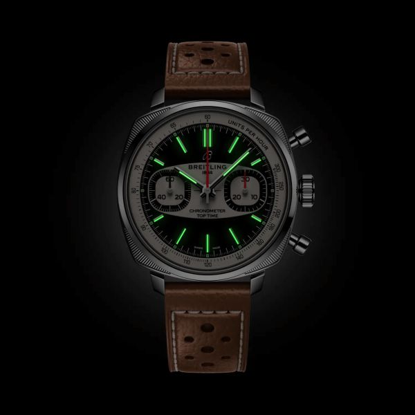 Montre Breitling Top Time B01 Racing automatique cadran noir bracelet cuir marron 38 mm - Ed limitée