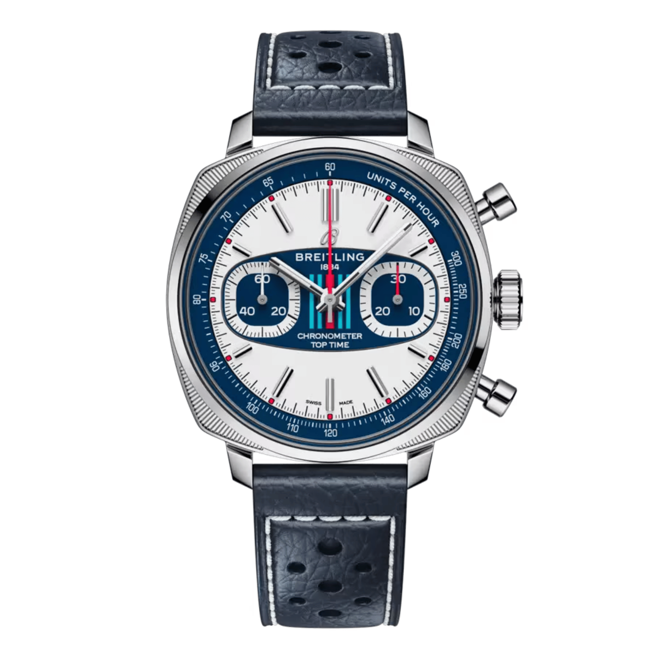 Breitling Top Time B01 Martini Racing automatic watch, blue dial, blue leather strap, 38 mm - Limited edition
