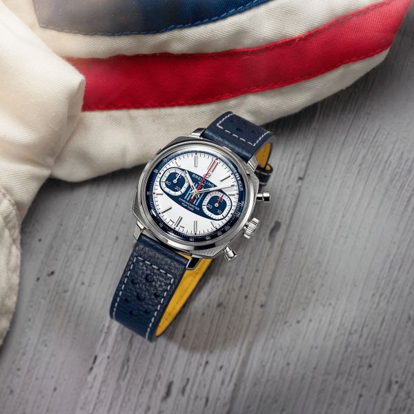 Breitling Top Time B01 Martini Racing automatic watch, blue dial, blue leather strap, 38 mm - Limited edition