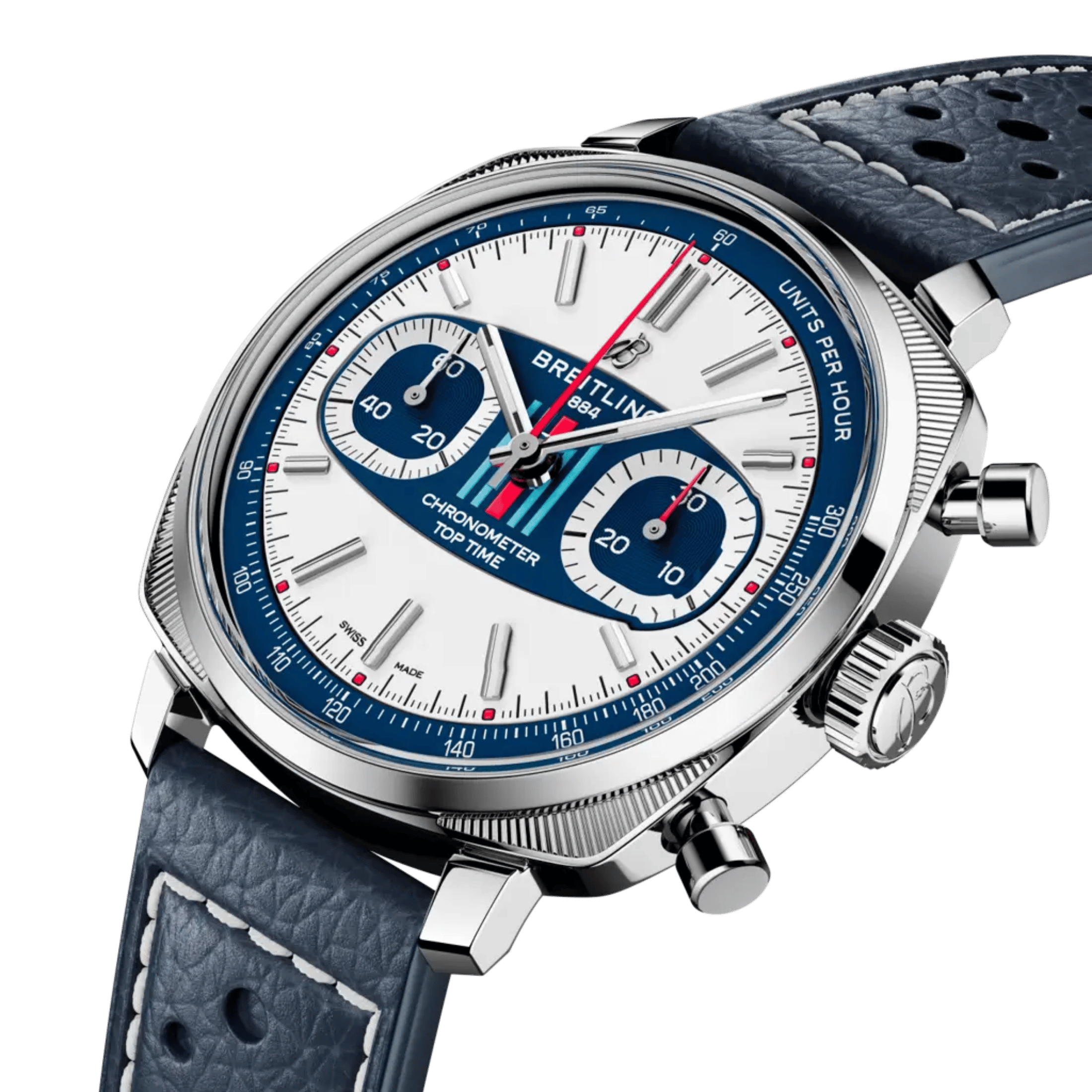 Montre Breitling Top Time B01 Martini Racing automatique cadran bleu bracelet cuir bleu 38 mm - Ed limitée