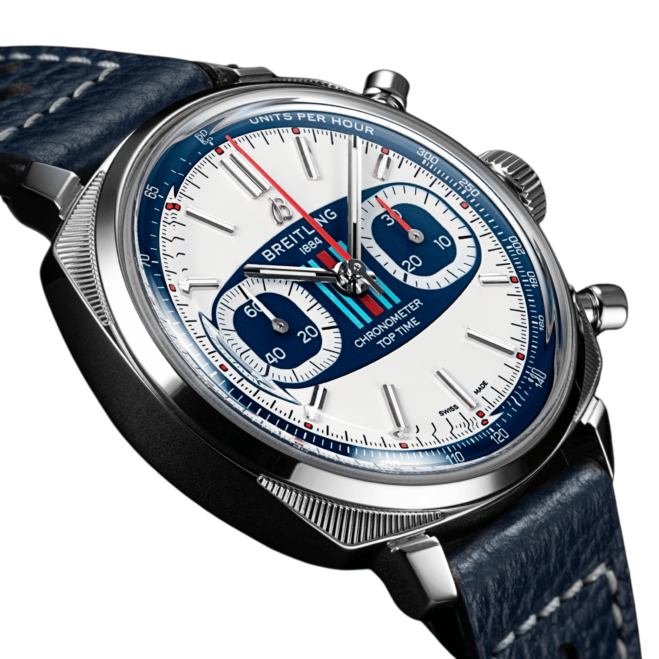 Breitling Top Time B01 Martini Racing automatic watch, blue dial, blue leather strap, 38 mm - Limited edition