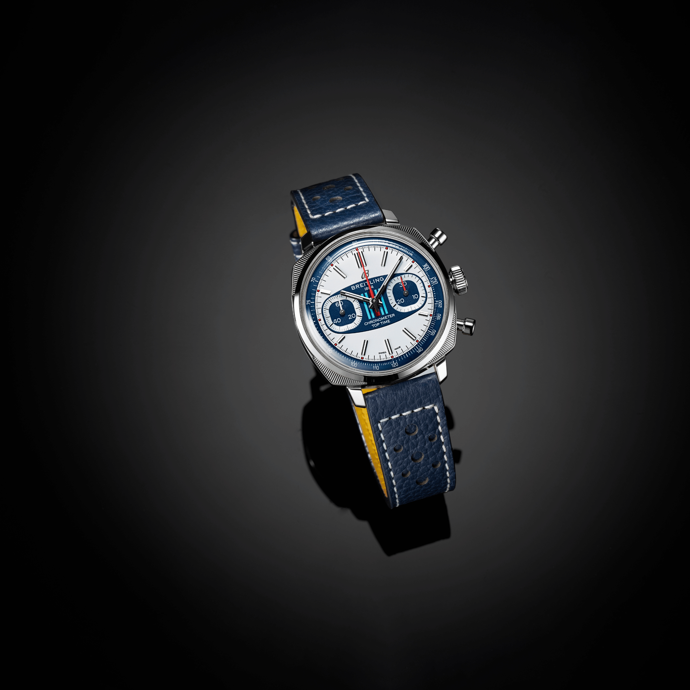Breitling Top Time B01 Martini Racing automatic watch, blue dial, blue leather strap, 38 mm - Limited edition