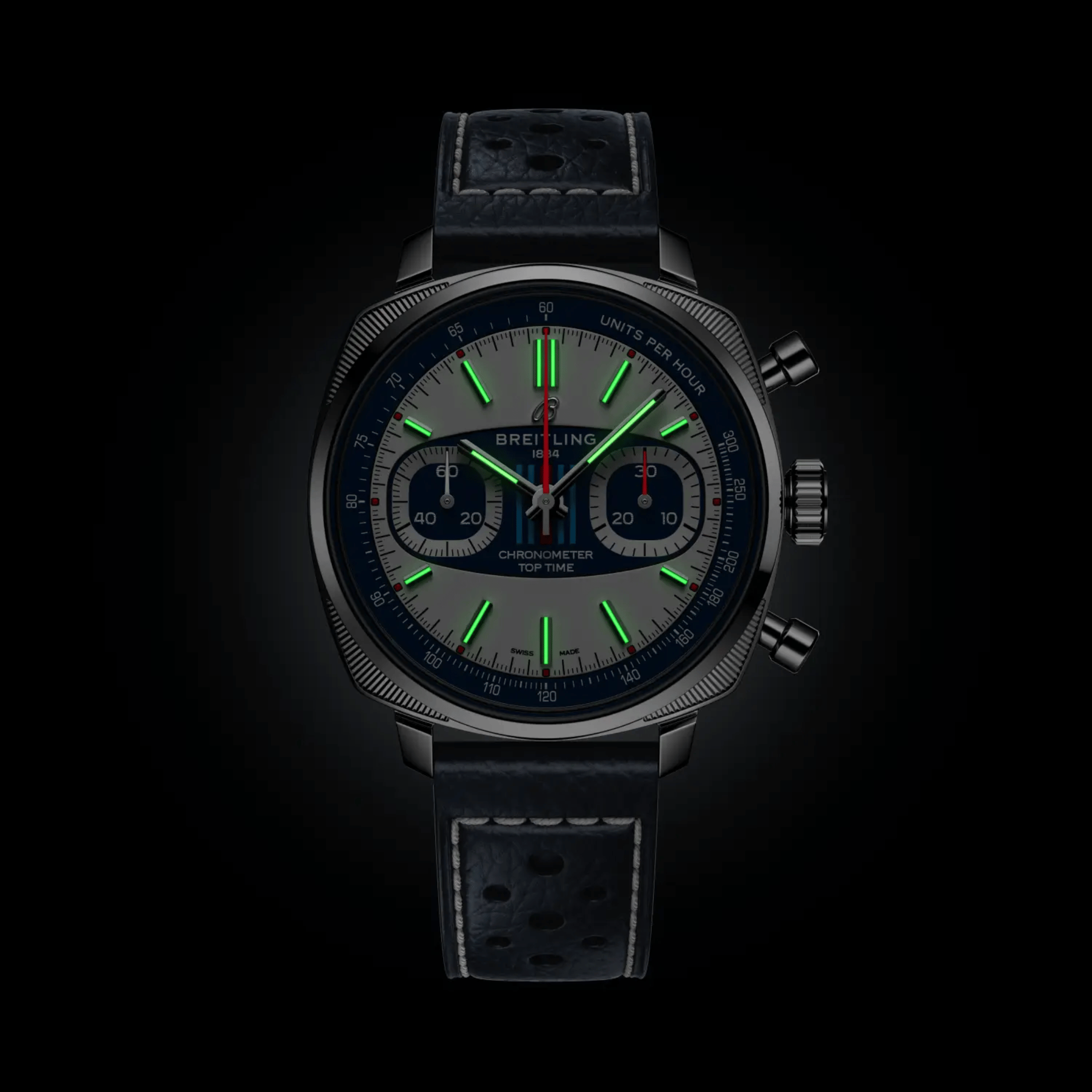 Montre Breitling Top Time B01 Martini Racing automatique cadran bleu bracelet cuir bleu 38 mm - Ed limitée