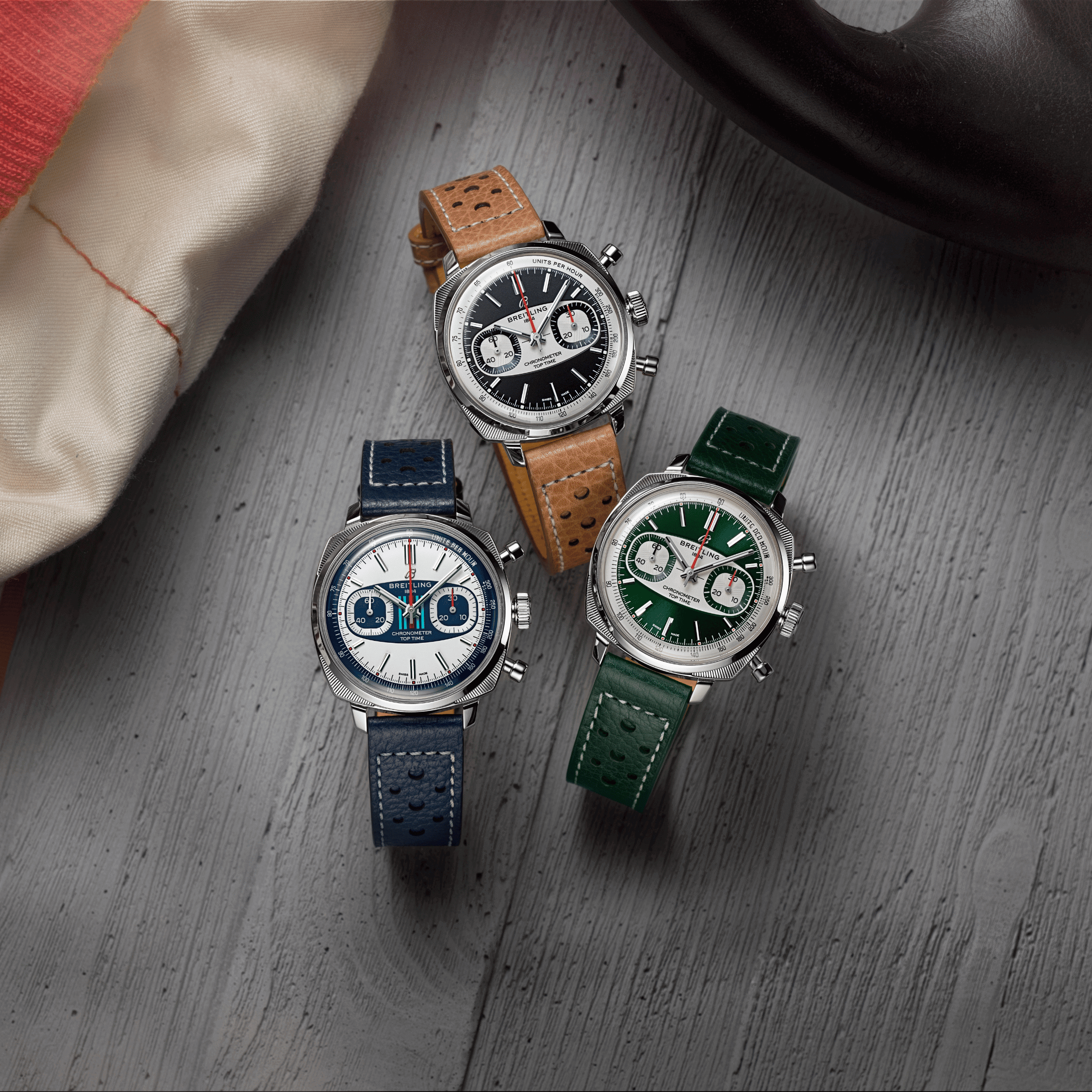 Breitling Top Time B01 Martini Racing automatic watch, blue dial, blue leather strap, 38 mm - Limited edition