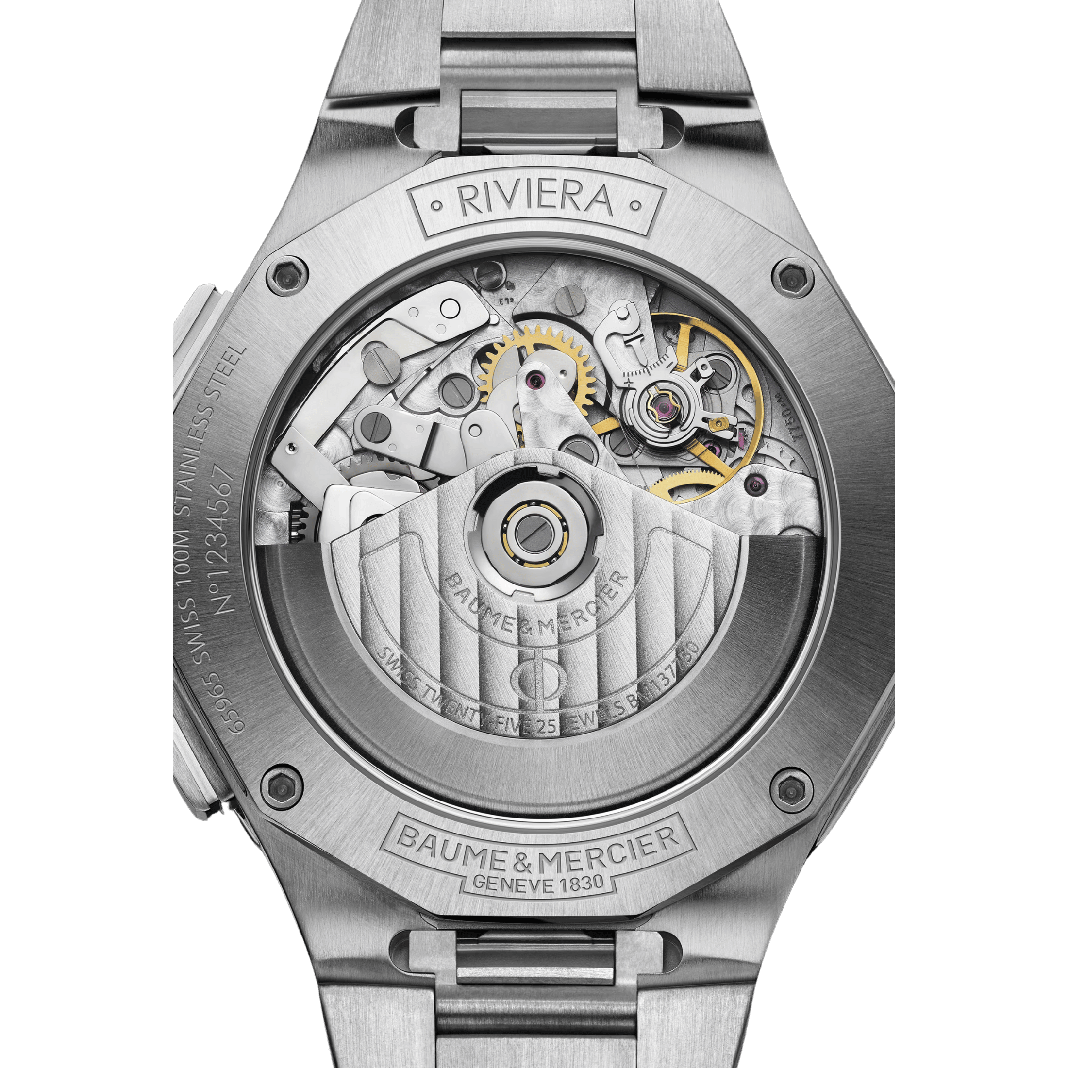 Baume et Mercier Riviera Automatic chronograph watch, black and white dial, steel bracelet, 41 mm