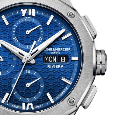 Montre Baume et Mercier Riviera Chronographe automatique cadran bleu bracelet acier 41 mm