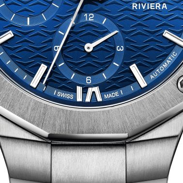 Montre Baume et Mercier Riviera Chronographe automatique cadran bleu bracelet acier 41 mm