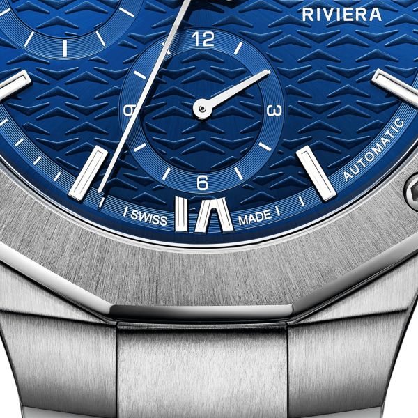 Watch Baume et Mercier Riviera Automatic chronograph, blue dial, steel bracelet, 41 mm