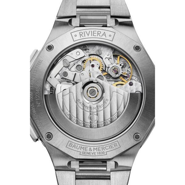 Watch Baume et Mercier Riviera Automatic chronograph, blue dial, steel bracelet, 41 mm