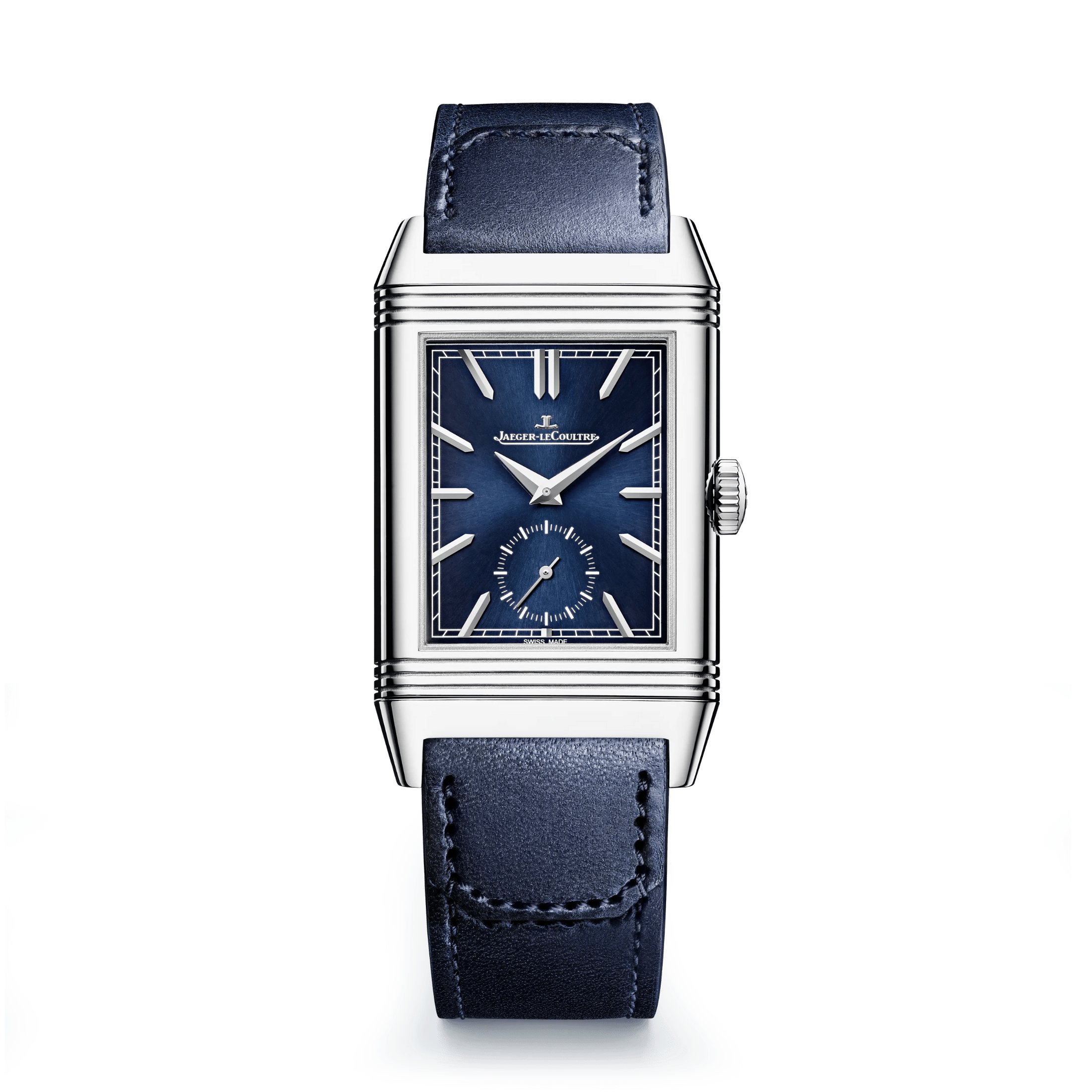 Jaeger-LeCoultre Reverso Tribute Duoface Small Seconds mechanical blue dial blue leather strap 47 x 28,3 mm