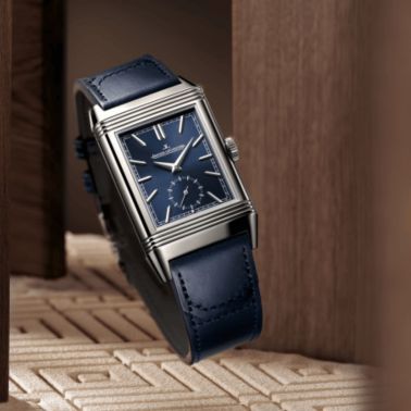 Jaeger-LeCoultre Reverso Tribute Duoface Small Seconds mechanical blue dial blue leather strap 47 x 28,3 mm